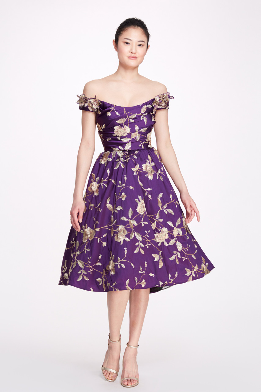 Marchesa Floral Off Shoulder Dress