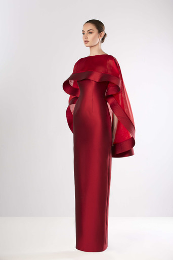 Edward Arsouni Faille Gown with Organza Cape - District 5 Boutique