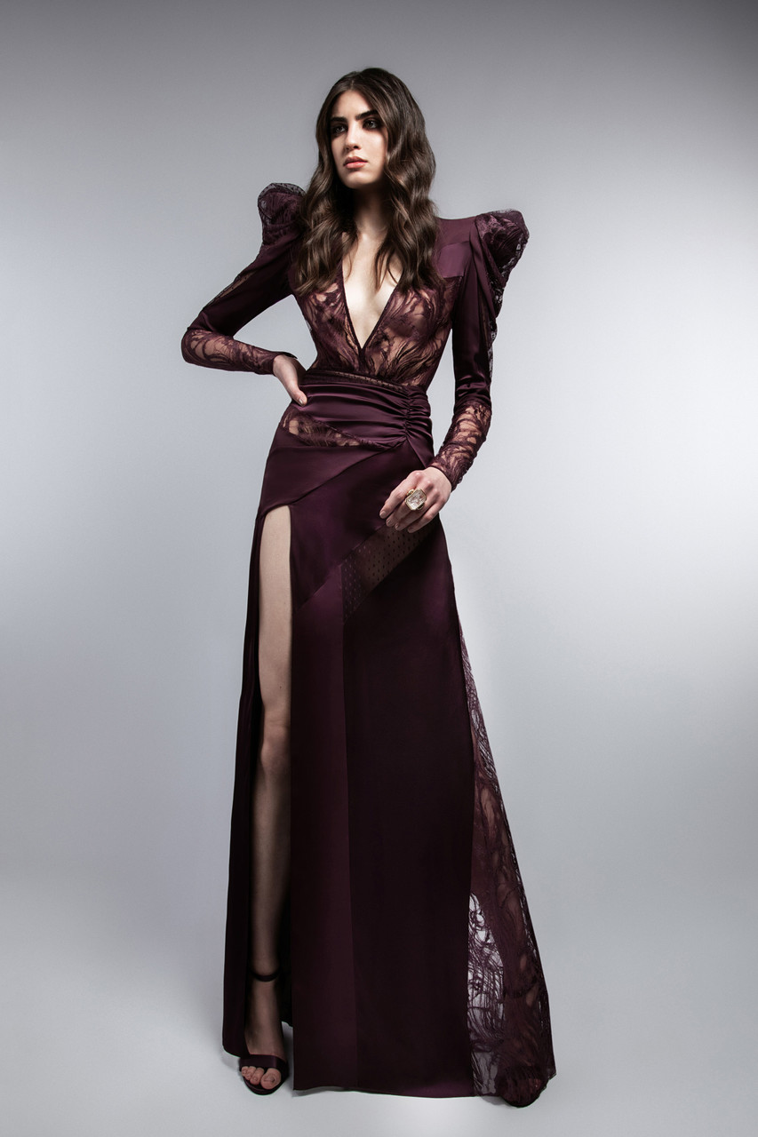 Zuhair Murad Deep V-neck Cady And Lace Gown