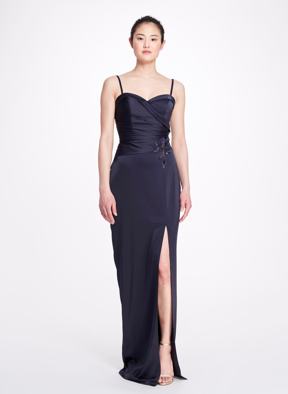 Shop Marchesa Notte Sleeveless Draped Satin Back Crepe Gown