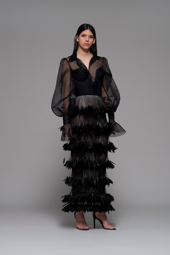 Isabel Sanchis Danta Sheer Top and Feathered Skirt - District 5 Boutique