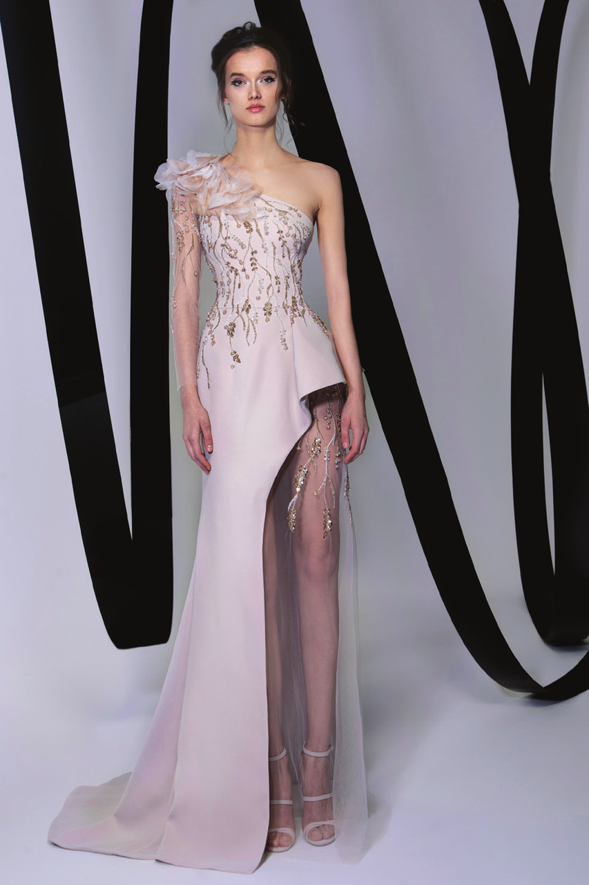 Tony Ward Asymmetrical Peplum Gown