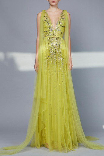Elie Saab Bead Embroidered Sleeveless Gown - District 5 Boutique