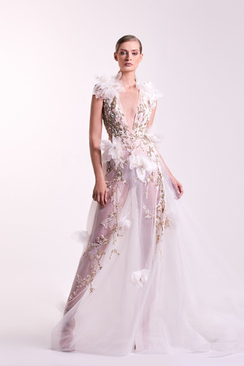 Edward Arsouni Tulle Gown with Beading- District 5 Boutique