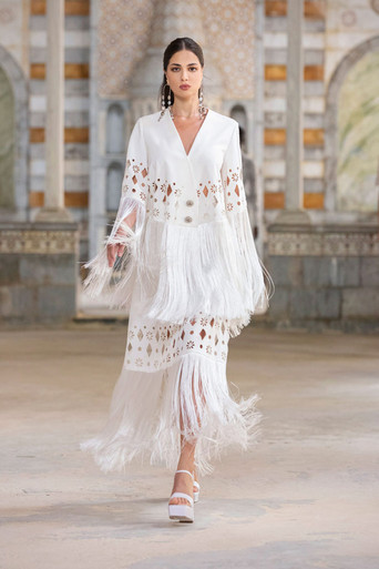 Georges Hobeika White Fringe Jacket & Skirt- District 5 Boutique