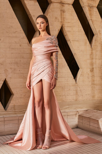Brandon Maxwell Satin Bustier Column Gown in Electric Pink