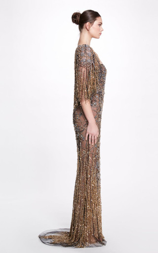 Marchesa Couture Halter Stretch Crepe and Tulle Gown - District 5 Boutique