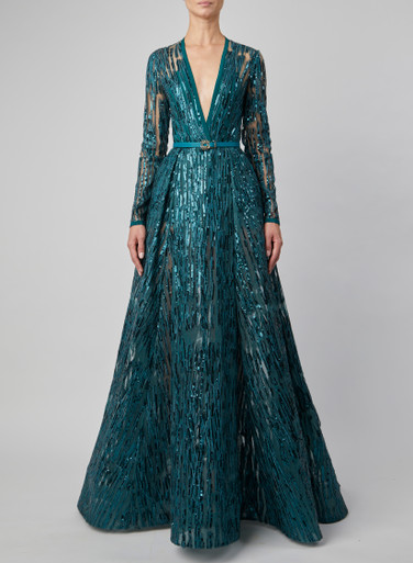 Elie Saab A-Line Deep Teal Gown- District 5 Boutique