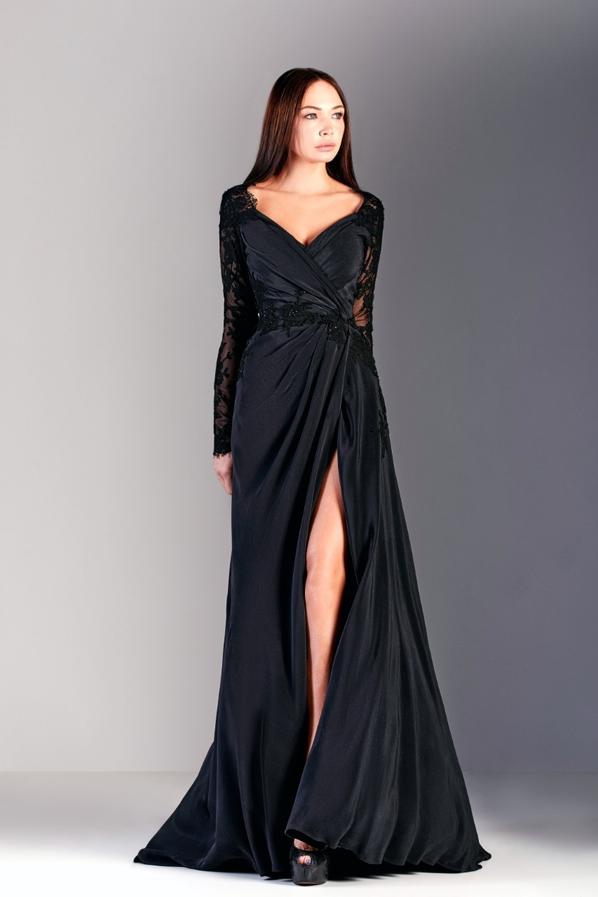 Edward Arsouni Long Sleeve /crepe Gown