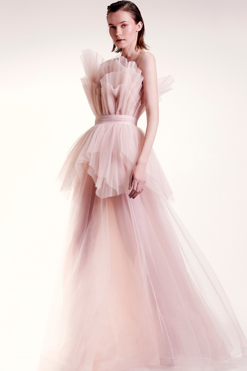 Gaby Charbachy Shirred Structured Ball Gown