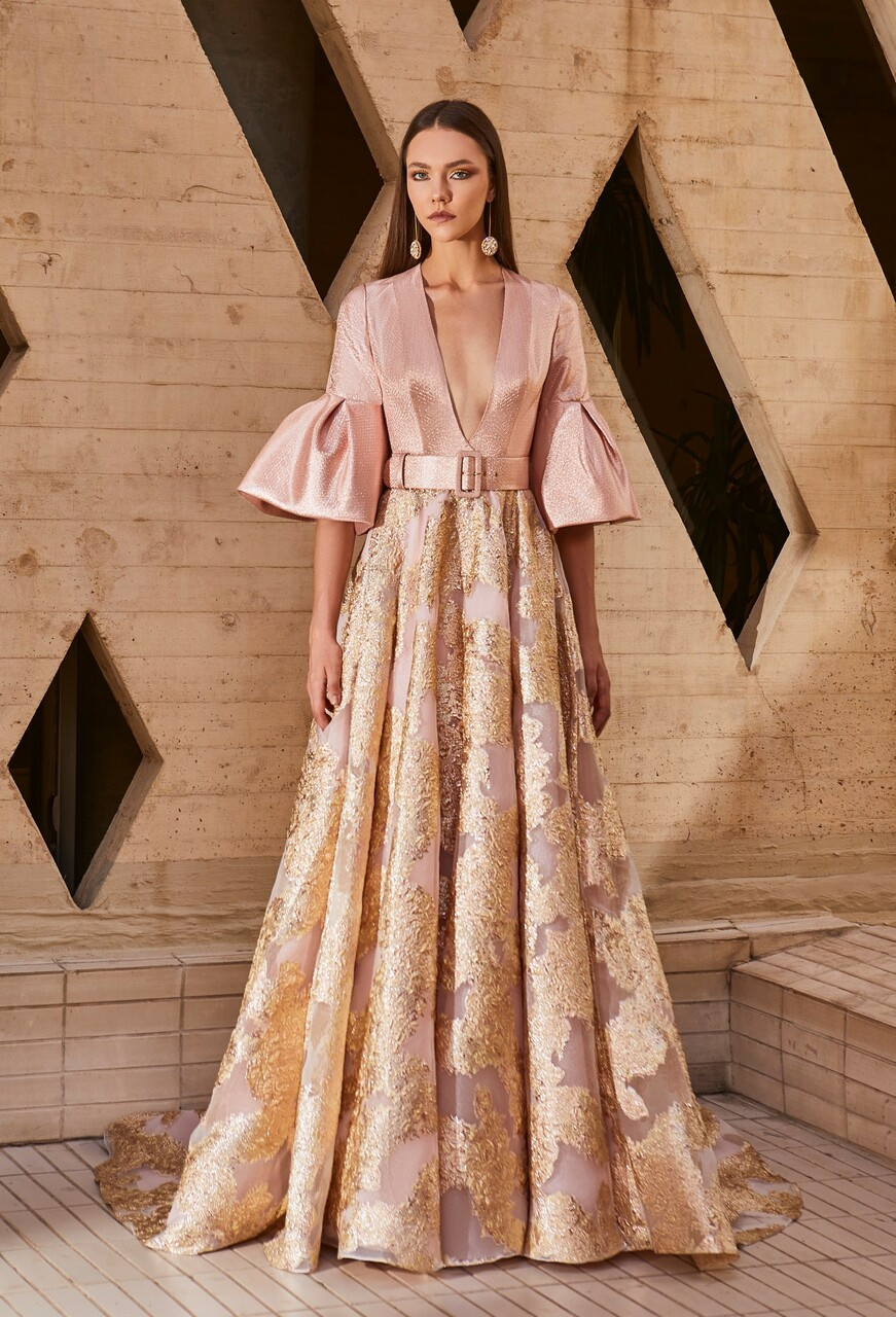 Tony Ward Jacquard Rose Gold Gown