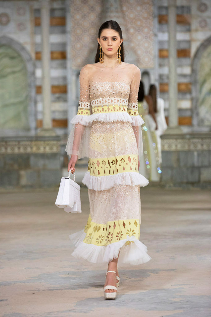 Georges Hobeika Beaded Tulle Midi Tiered Dress