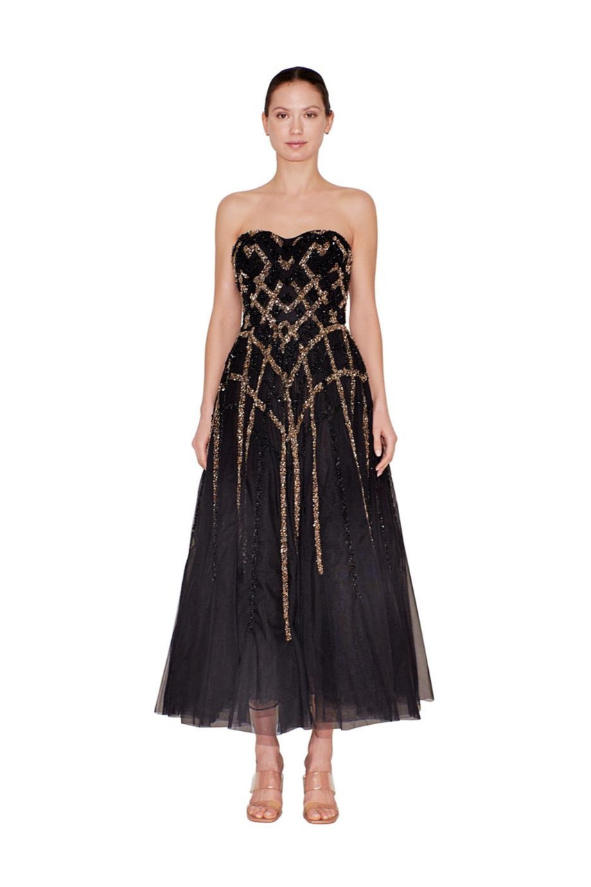 Shop Reem Acra Strapless Tea Length Tulle Dress