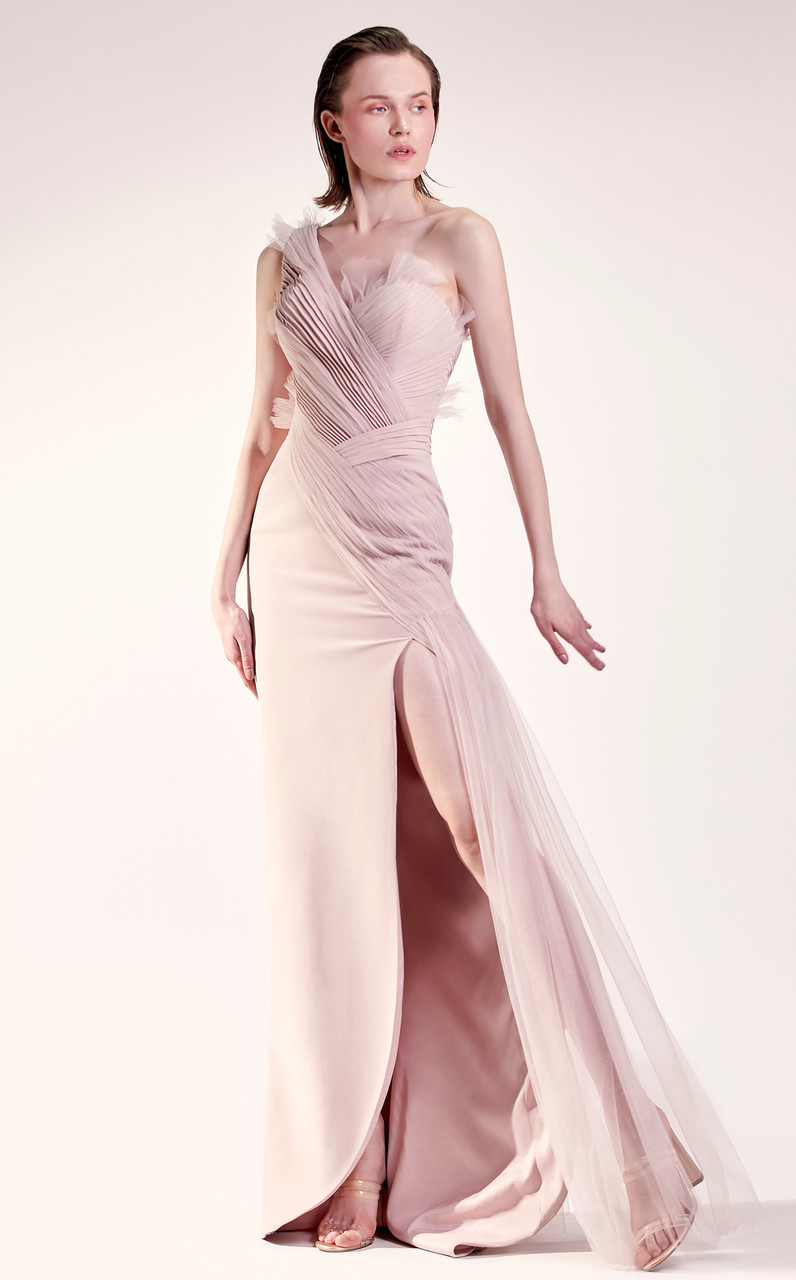 Gaby Charbachy Shirred Detail One Shoulder Gown