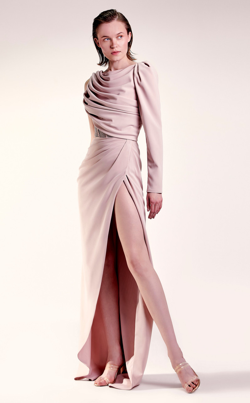 Gaby Charbachy One Sleeve Draped Gown