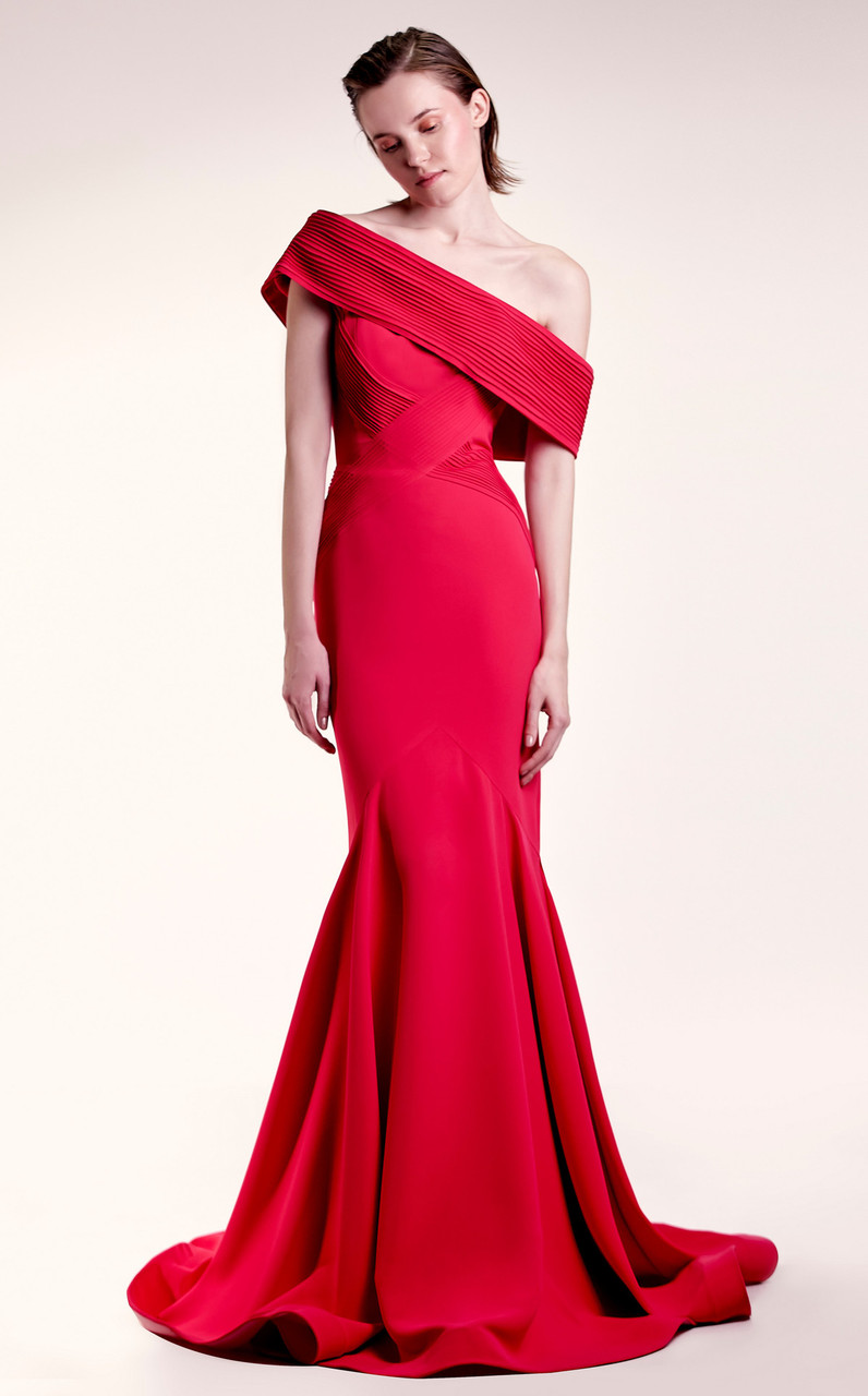 Gaby Charbachy Asymmetrical Neck Gown