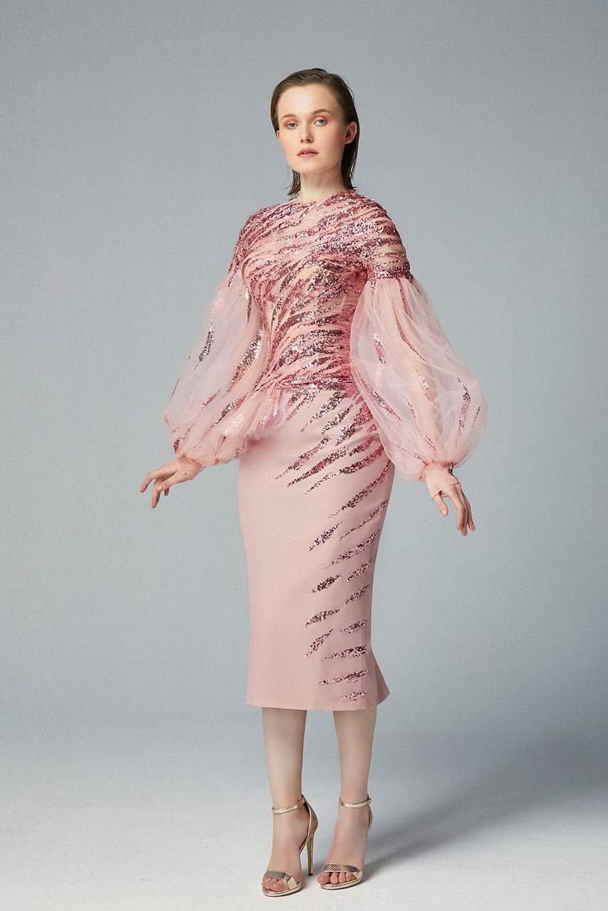Gatti Nolli By Marwan Sequin Midi Pink Dress