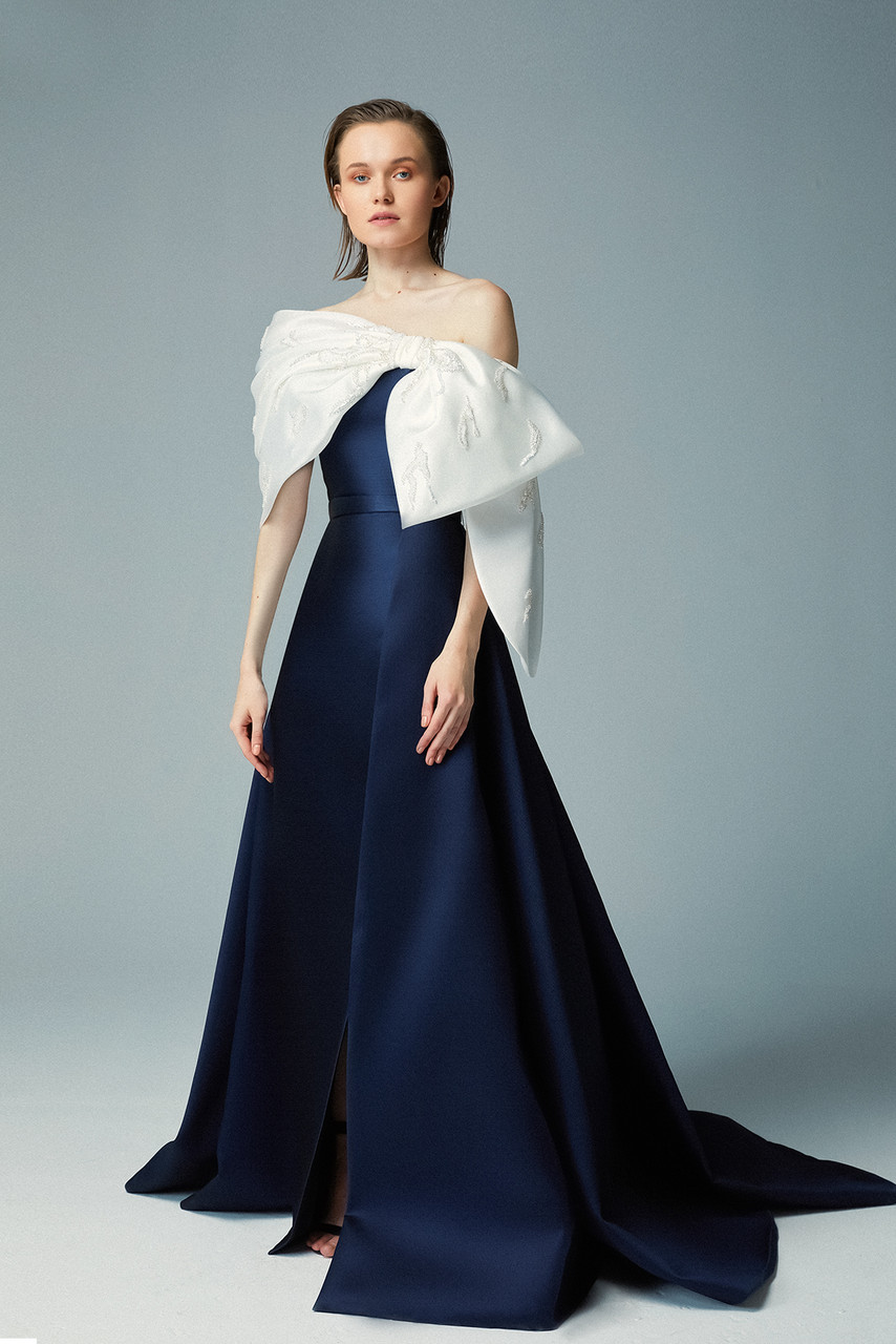 Gatti Nolli By Marwan Bow Bodice Navy Gown