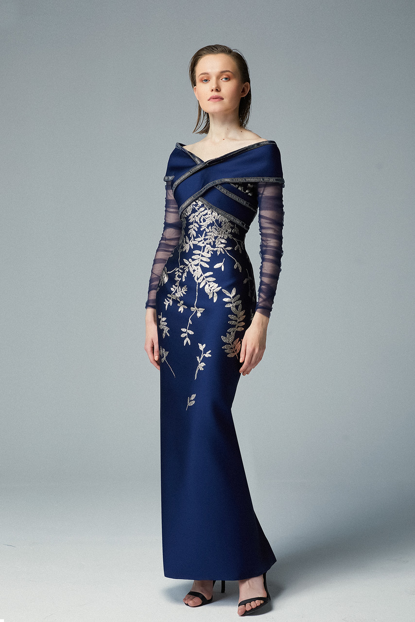 Gatti Nolli By Marwan Criss Cross Navy Gown