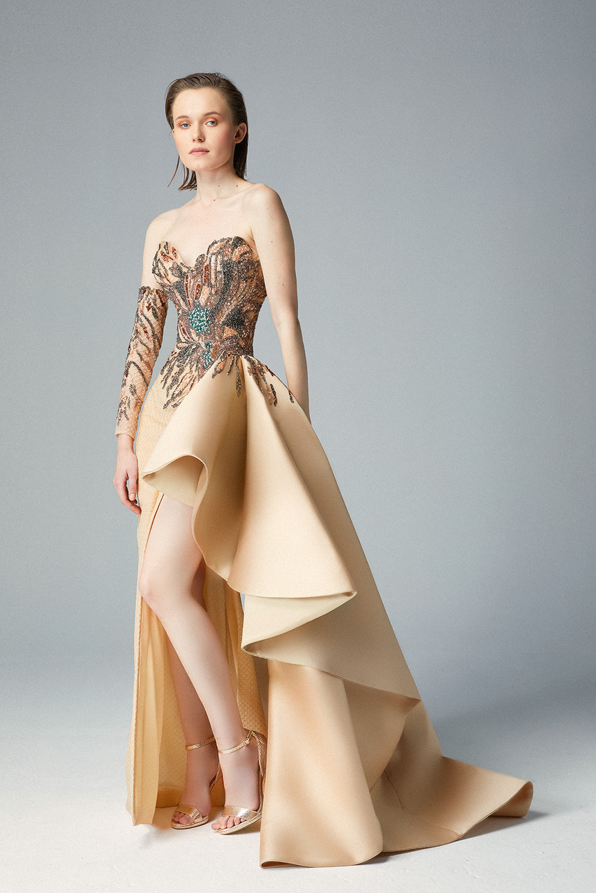 Gatti Nolli By Marwan One Sleeve Hi-lo Gown