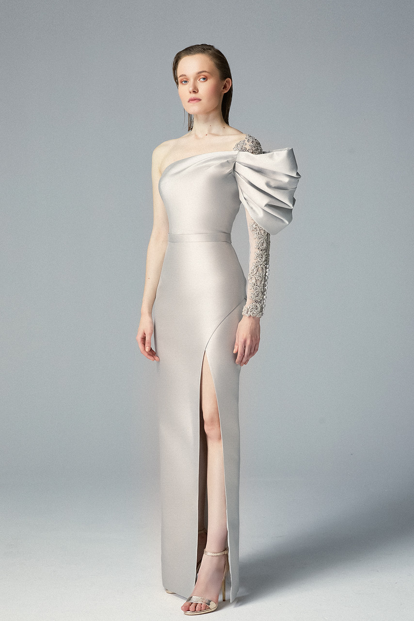 Gatti Nolli By Marwan Asymmetric Sleeve Gown