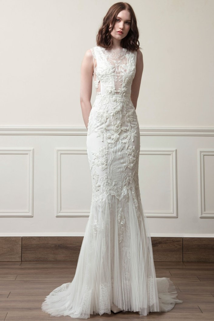 Georges Chakra Embroidered Tulle And Lace Gown