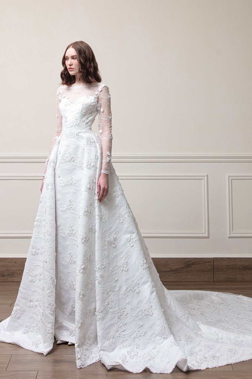 Georges Chakra Long Sleeve Floral Lace Ball Gown