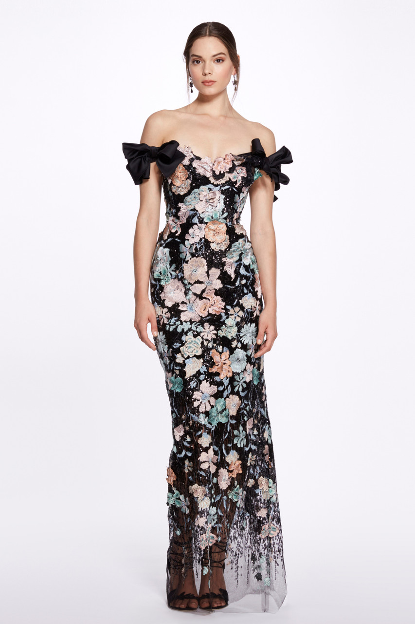 Shop Marchesa Off The Shoulder Sequin Column Gown