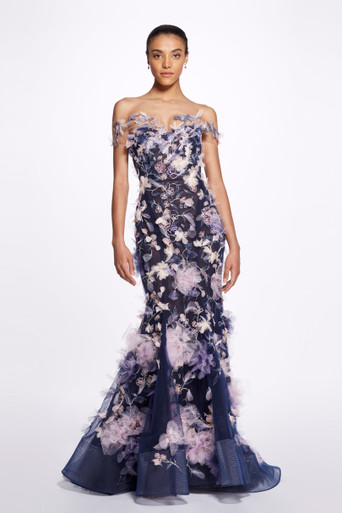 Marchesa Couture Illusion Off the Shoulder Fishtail Gown - District 5 ...