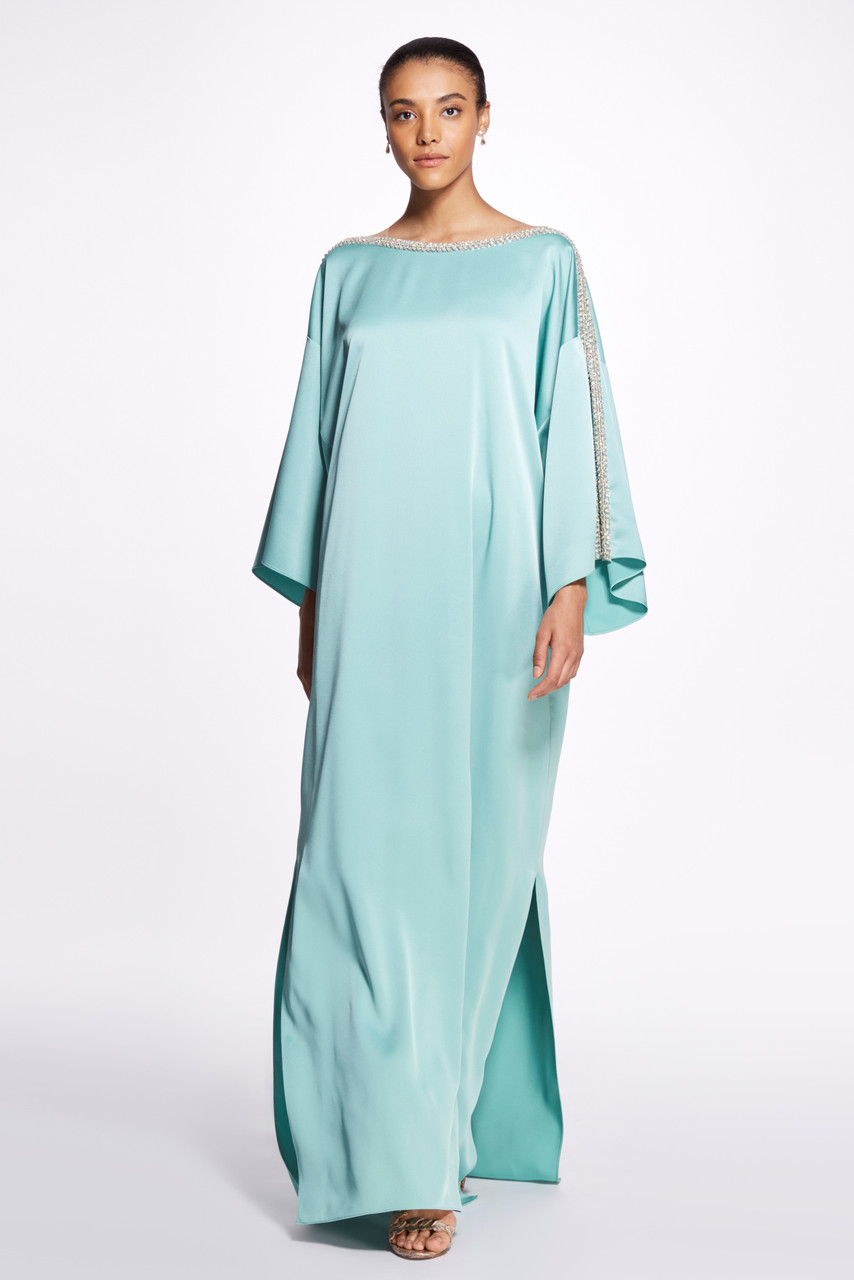 Shop Marchesa Bateau Satin Back Crepe Caftan