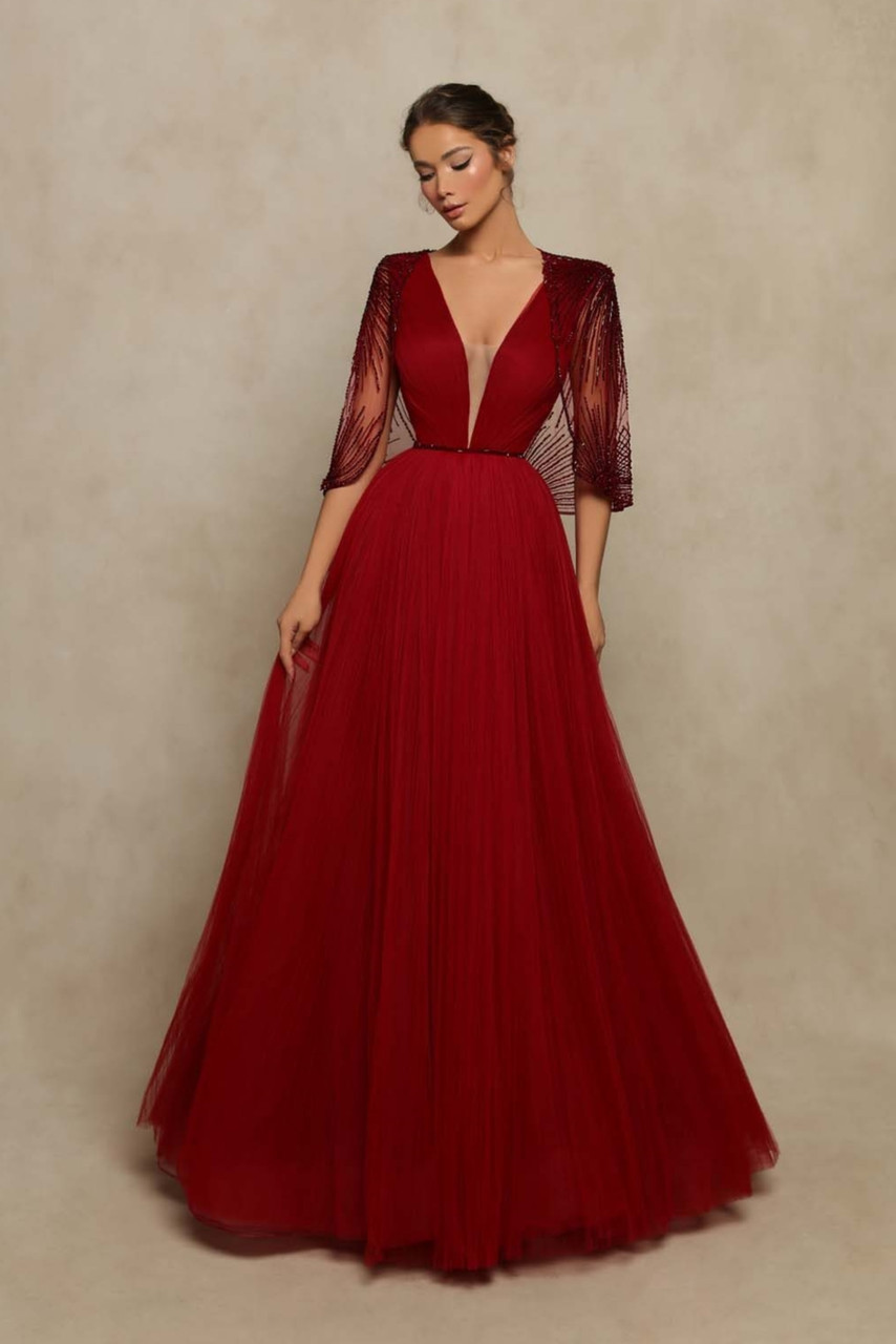 Tarik Ediz Aida- Burgundy Gown