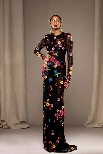 Naeem Kahn Multi Cape Halter Gown - District 5 Boutique