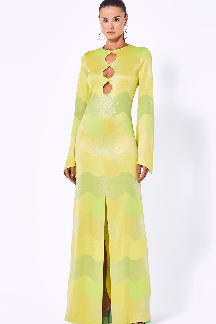 Alexis Serena Gown In Lime Waves