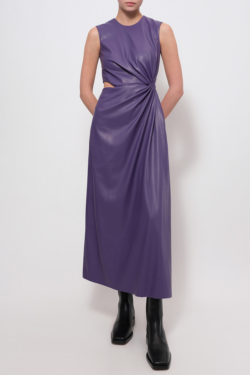 Simkhai Toni Draped Vegan Leather Cutout Midi Dress Aubergine