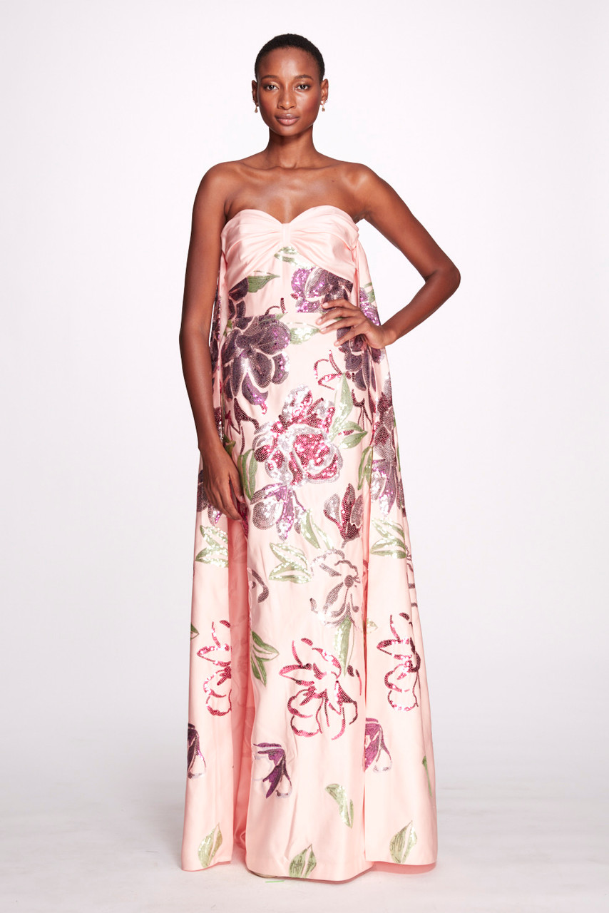 Marchesa Notte Sparkling Duchess Degrade Column Gown In Blush Multi