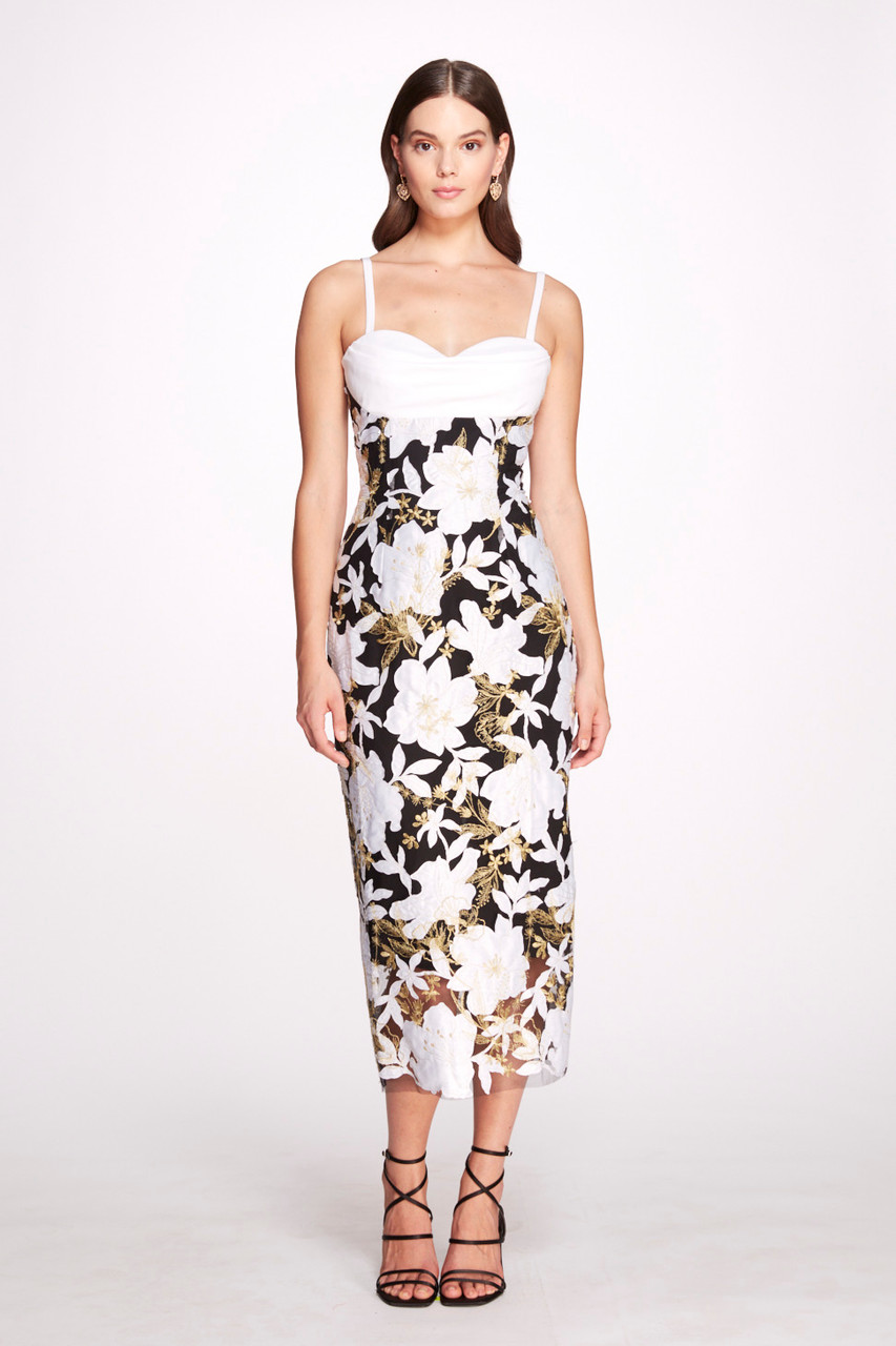 Marchesa Notte Sleeveless Column Midi Dress