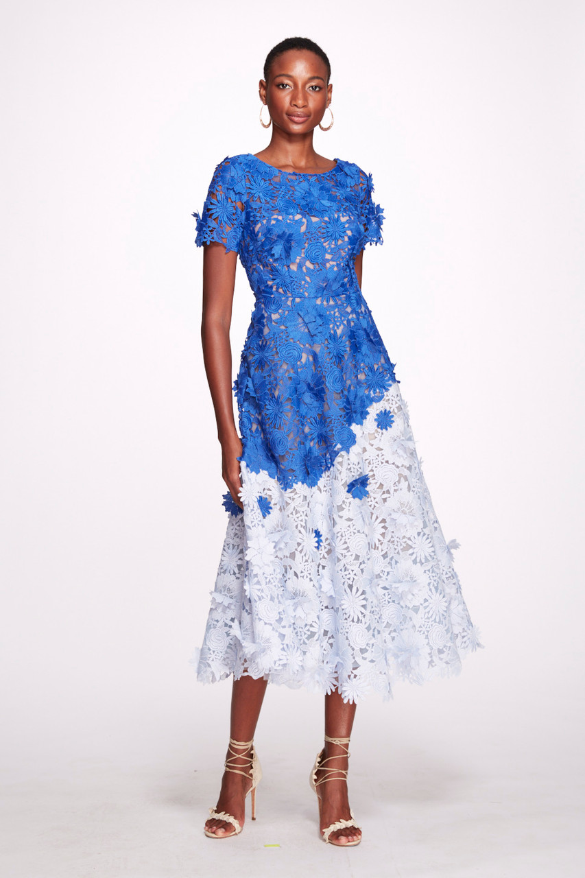 Shop Marchesa Notte Daises And Dahlia 3d Guipure Midi Dress