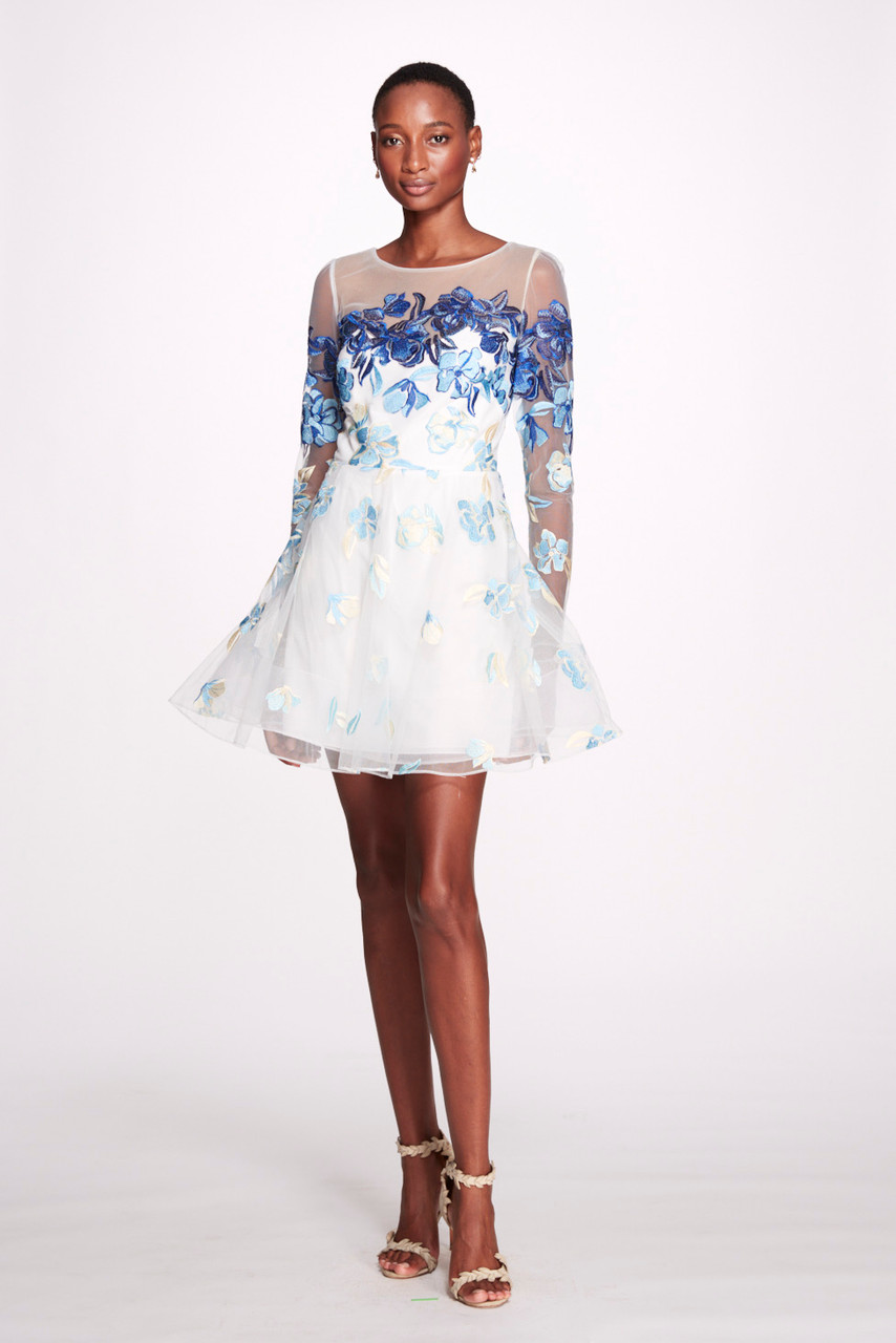 Marchesa Notte Embroidery On Tulle Mini Dress