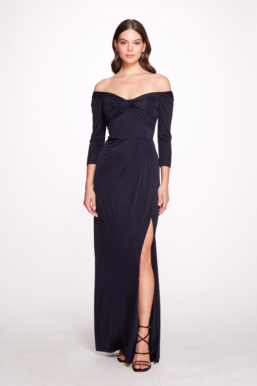 Marchesa Notte Long Sleeve Silky Matt Jersey Gown