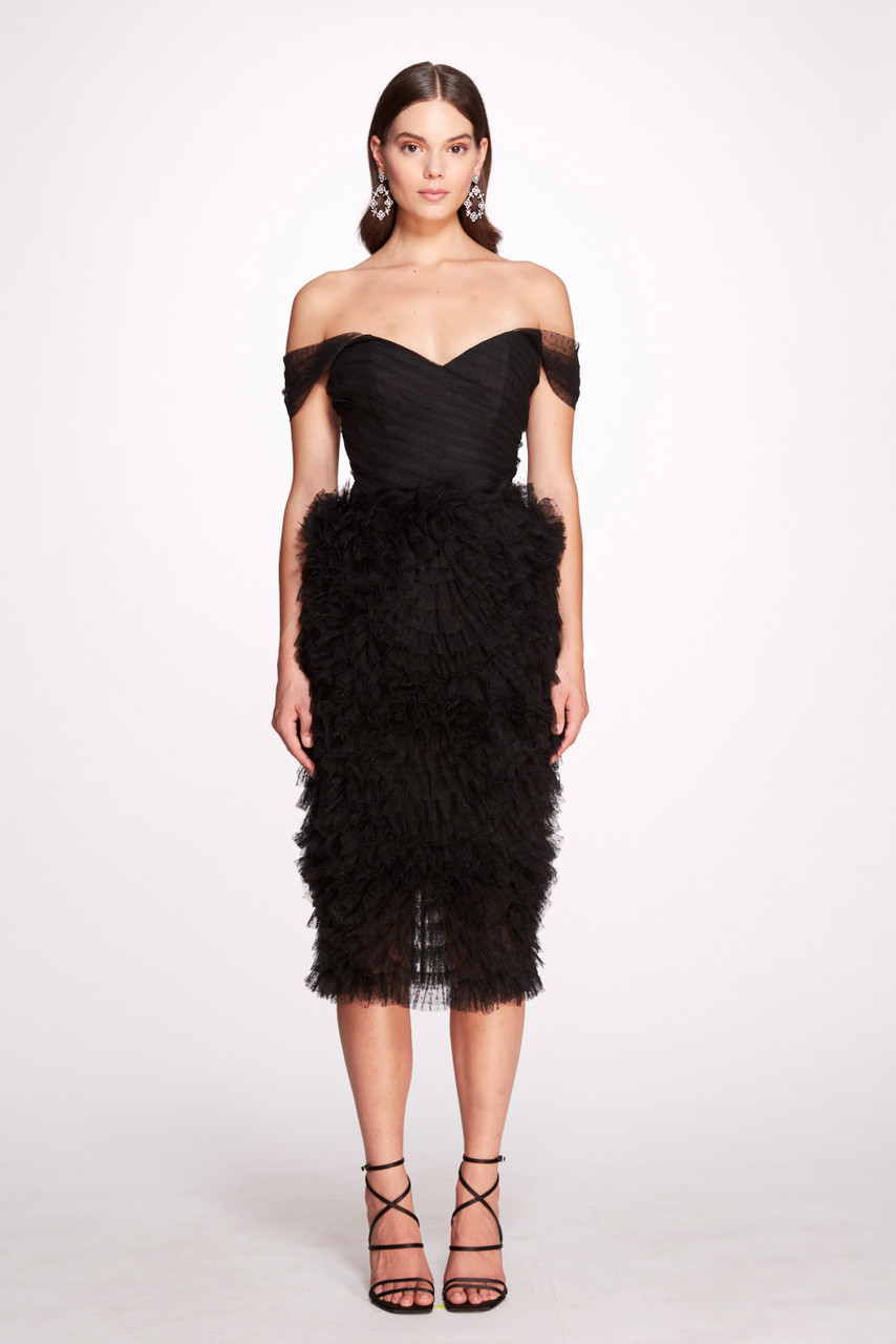 Shop Marchesa Notte Dotted Tulle Midi Dress
