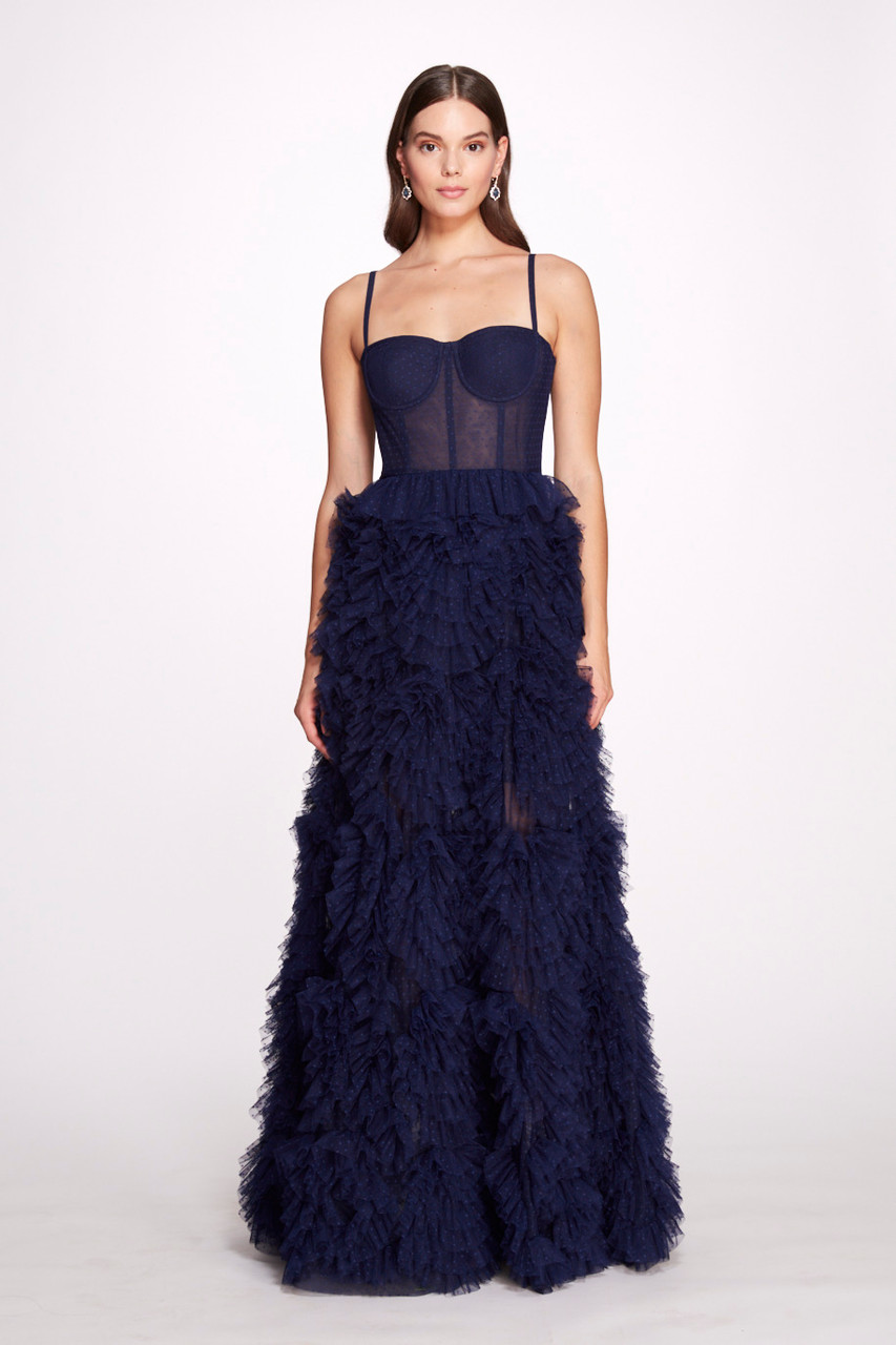 Shop Marchesa Notte Dotted Tulle Textured Gown