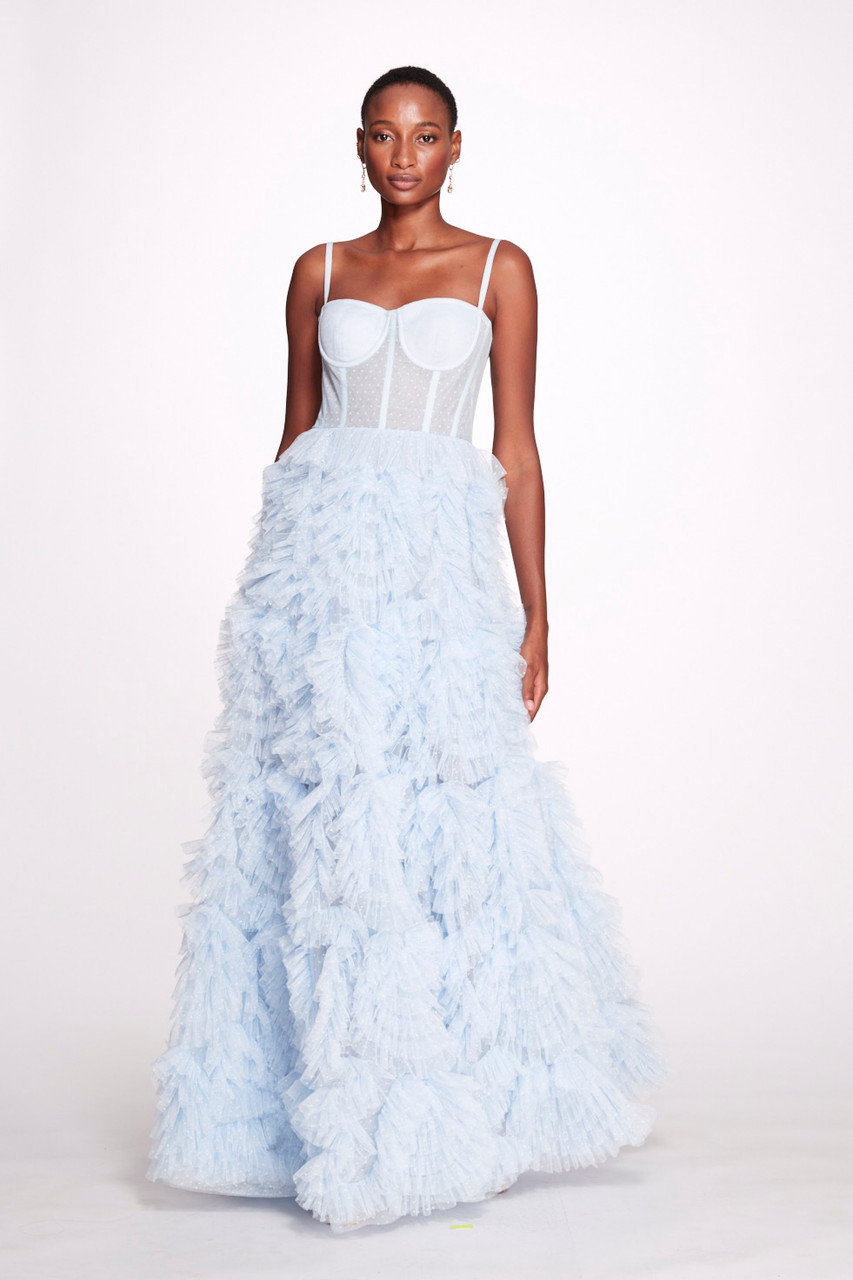 Marchesa Notte Copy Of Dotted Tulle Textured Gown