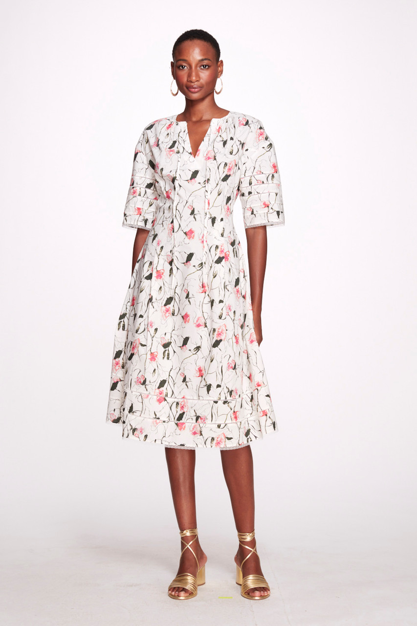 Marchesa Notte Aster Printed Cotton Poplin Dress