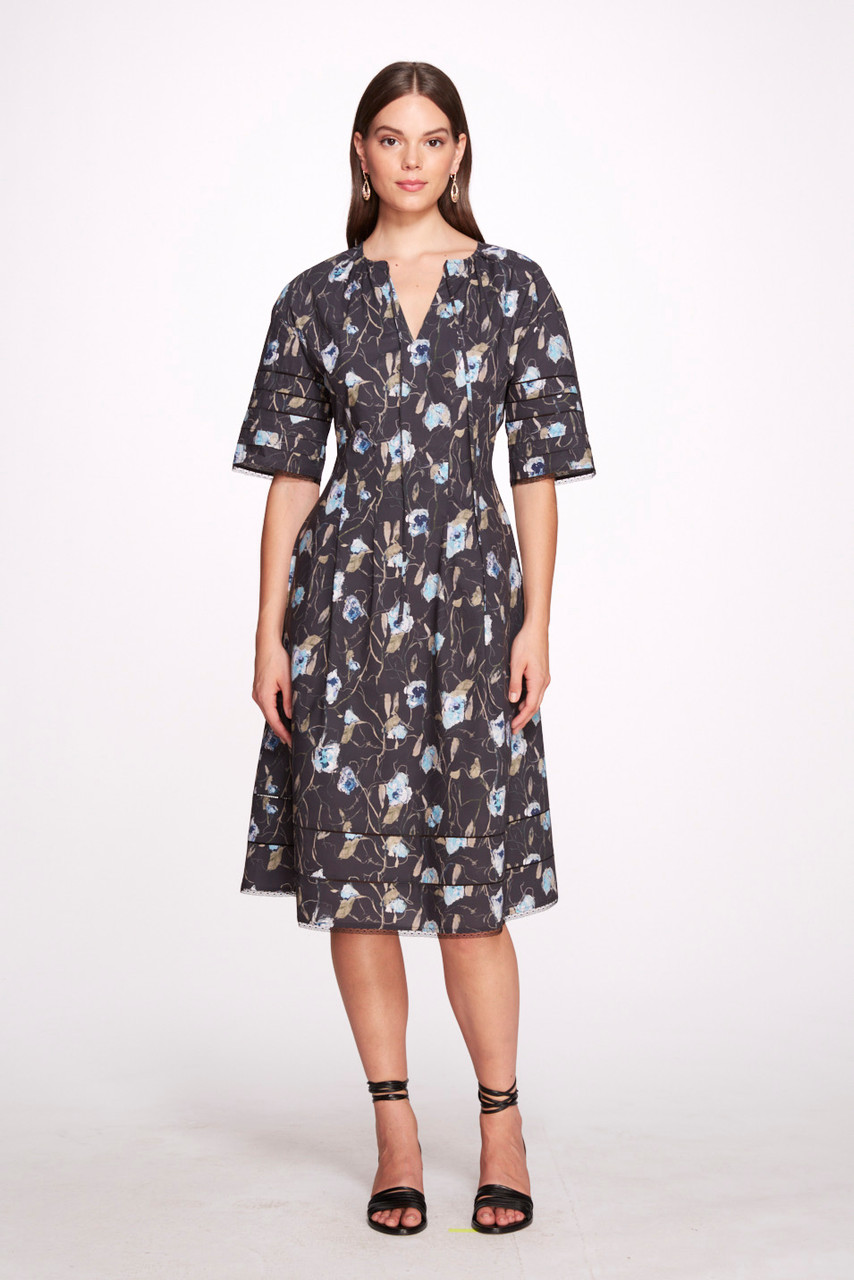 Marchesa Notte Aster Printed Cotton Poplin Dress