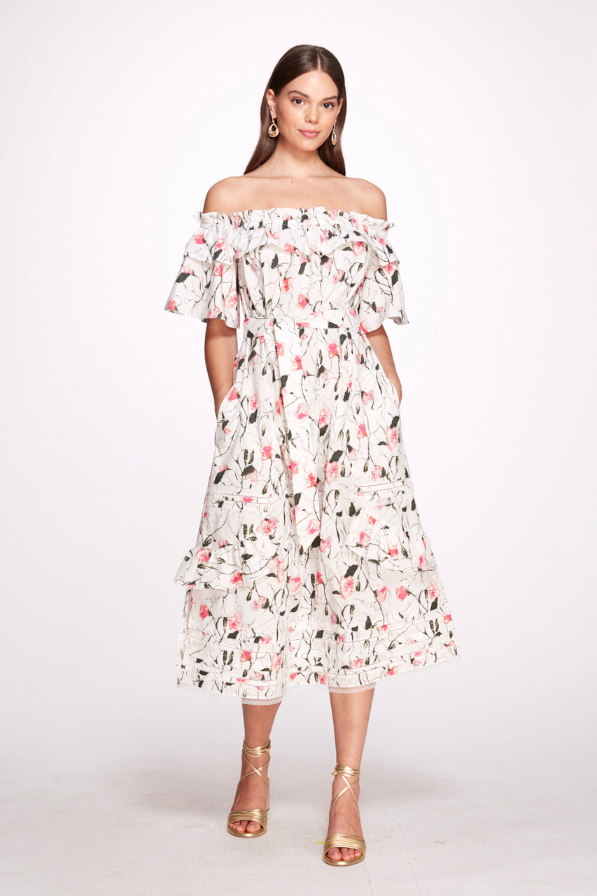 Marchesa Notte Rosie Off The Shoulder A-line Dress