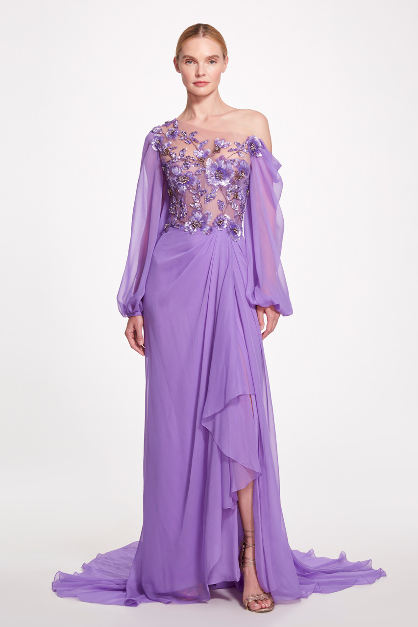 Marchesa Illusion Tulle And Chiffon Gown