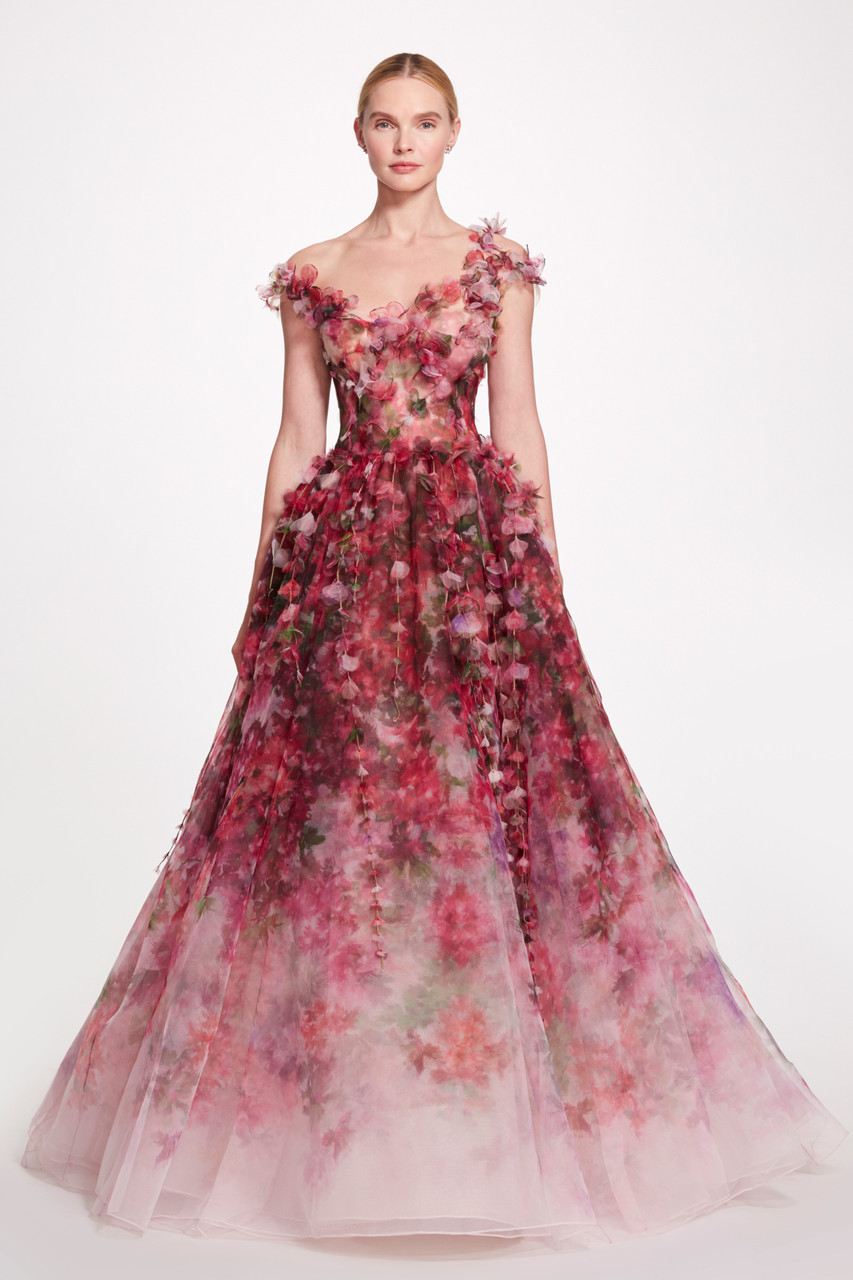 Shop Marchesa Printed Textured Organza Ball Gown