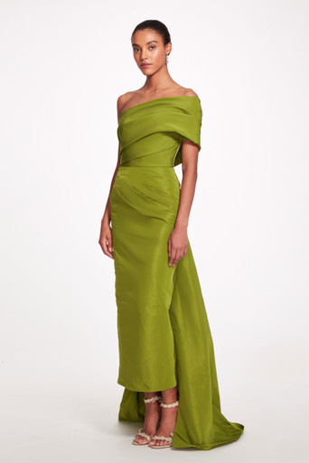 Marchesa Couture One Shoulder Faille Midi Dress - District 5 Boutique