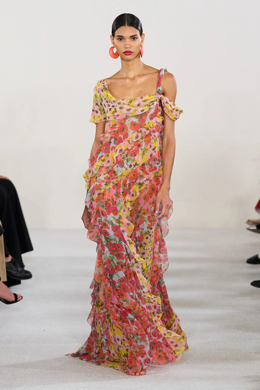 Shop Carolina Herrera Ruffled Silk Chiffon Maxi Gown
