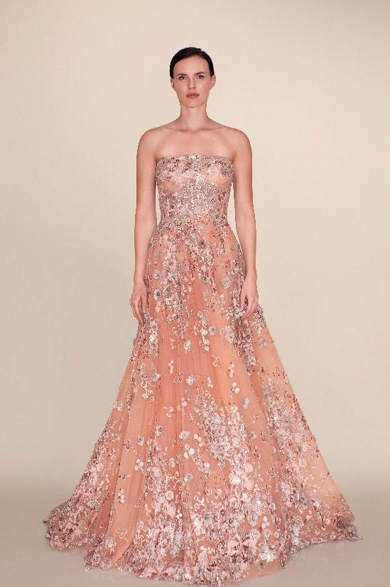 Reem Acra Embroidered Tulle Gown With Long Cape